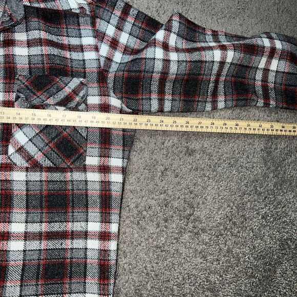 VTG 70s tag WRANGLER Gray & red tones Wool Flannel Plaid Long sleeve Shirt Large - Picture 5 of 6